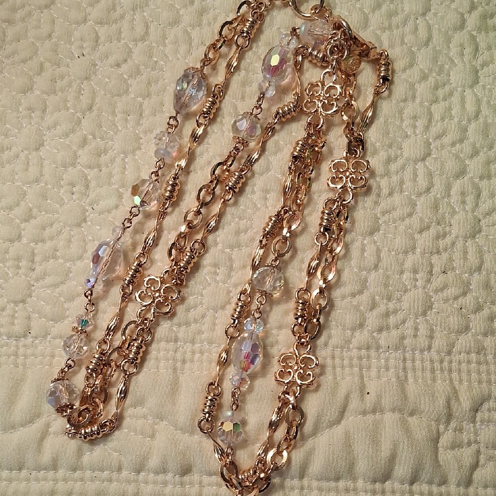 Gold-Tone Crystal Station Long Necklace ** Kirks Folly ** - Picture 4 of 4